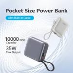QCY PB10C 10000mAh 35W PD Fast Charging Mini Power Bank with Built-in Type C Cable - Image 2